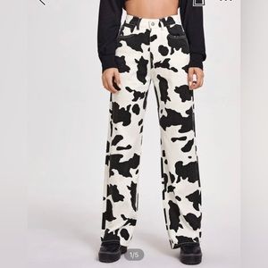Wide Leg Cow Print Jeans